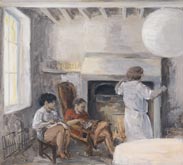 Kaymos, girl with two children by John Lessore at Annandale Galleries
