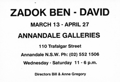 Invitation by Zadok Ben-David at Annandale Galleries